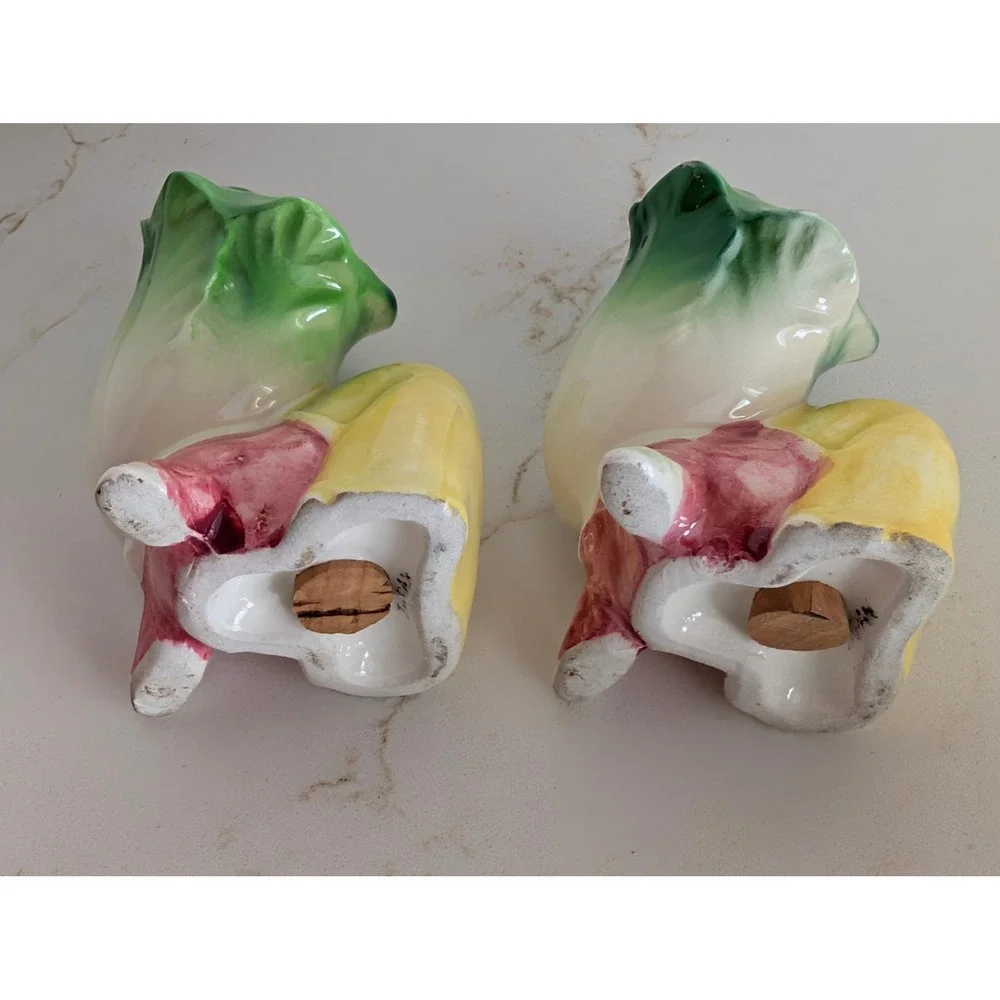 Vintage Anthropomorphic Vegetable Salt and Pepper Shakers Ceramic Mid Century